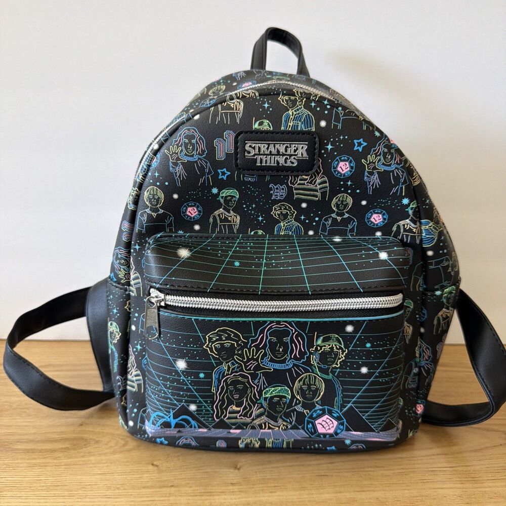 Funko Stranger Things Mini Backpack Purse Neon Doodle Print EUC!